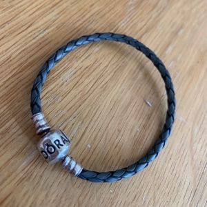 Pandora Dark Gray Braided Leather Charm Bracelet